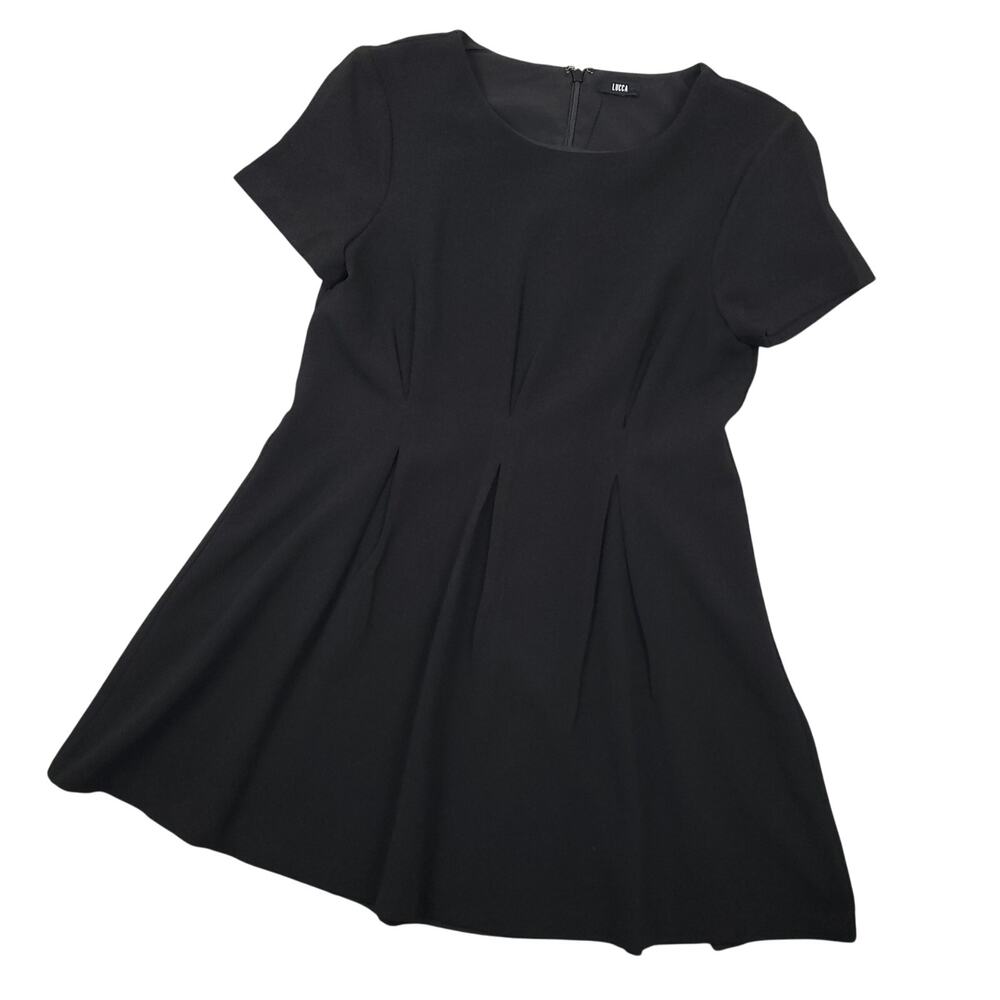 Lucca Women’s Pleated Short Sheath‎ Dress Sz Medium Black Classic Elegant Chic